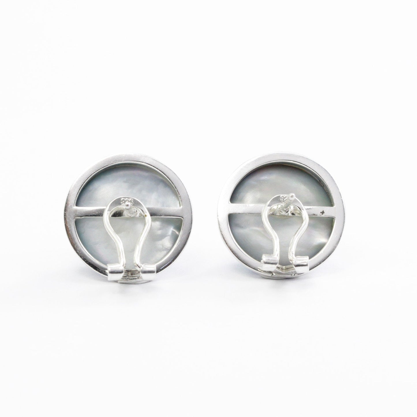 Blue Mabe Stud Earring set in Double Bezel Handmade 925 Sterling Silver with Omega Closure