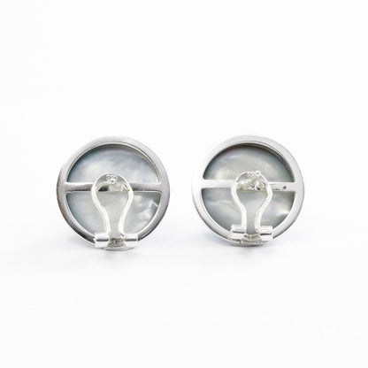 Blue Mabe Stud Earring set in Double Bezel Handmade 925 Sterling Silver with Omega Closure
