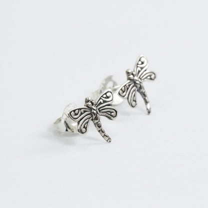 cute dragonfly earrings stud 925 sterling silver decorated with swirl filigree ornament