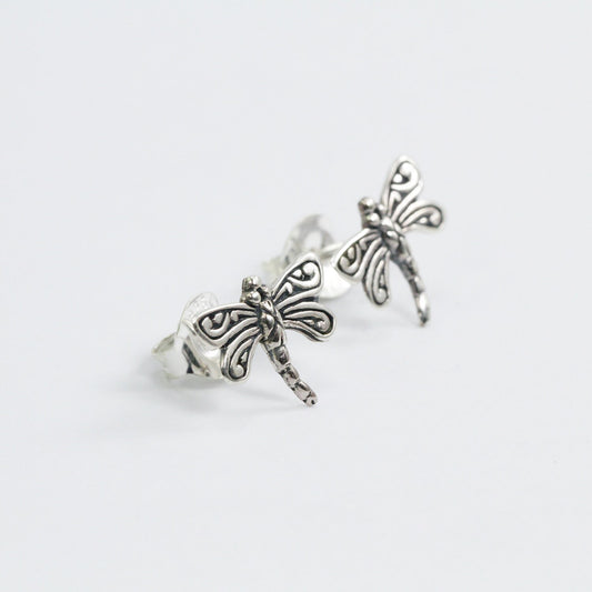 cute dragonfly earrings stud 925 sterling silver decorated with swirl filigree ornament