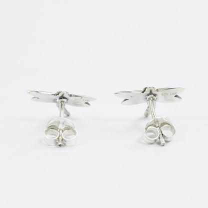 dragonfly earrings stud 925 sterling silver and 18K gold decorated with swirl filigree ornament