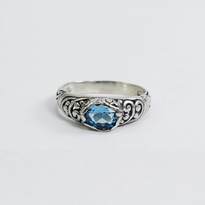blue topaz ring 925 sterling silver decorated with filigree ornament
