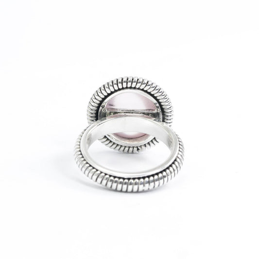 rose quartz ring 925 sterling silver with cable style ornament