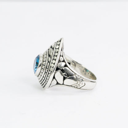 blue stone ring 925 sterling silver with doom pear shape filigree ornament