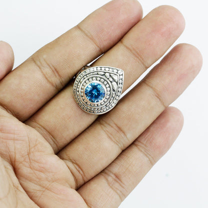 blue stone ring 925 sterling silver with doom pear shape filigree ornament