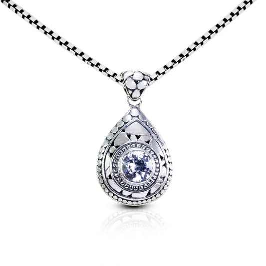 white stone pendant necklace 925 sterling silver with dot ornament-tear drop shape