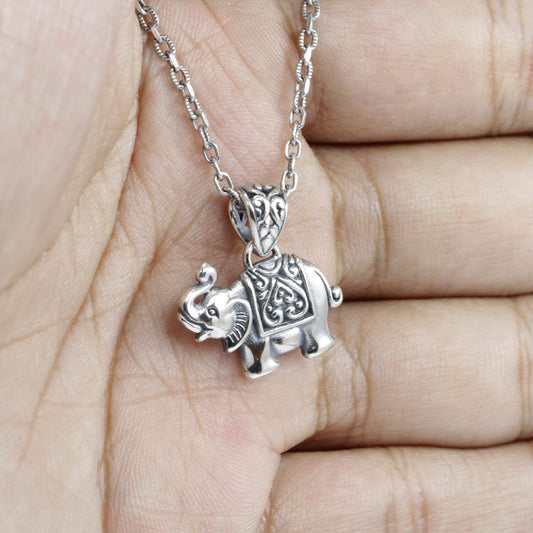 Elephant Pendant Set 925 Sterling Silver with traditional design