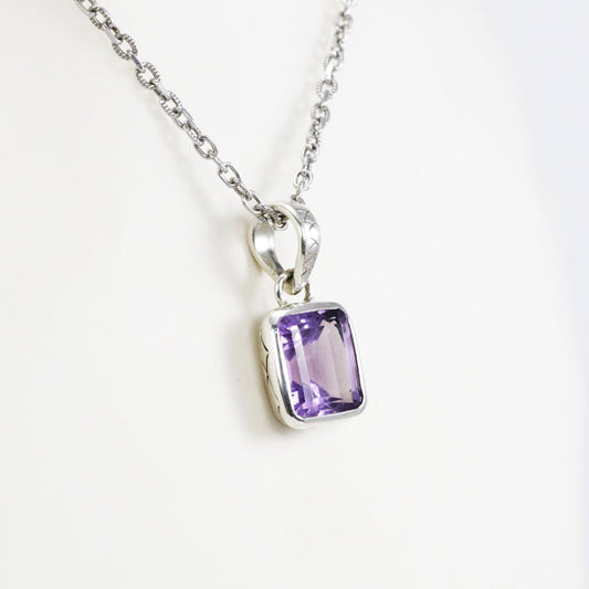 Amethyst Pendant Necklace octagon bezel set 925 sterling silver, February birthstone necklace