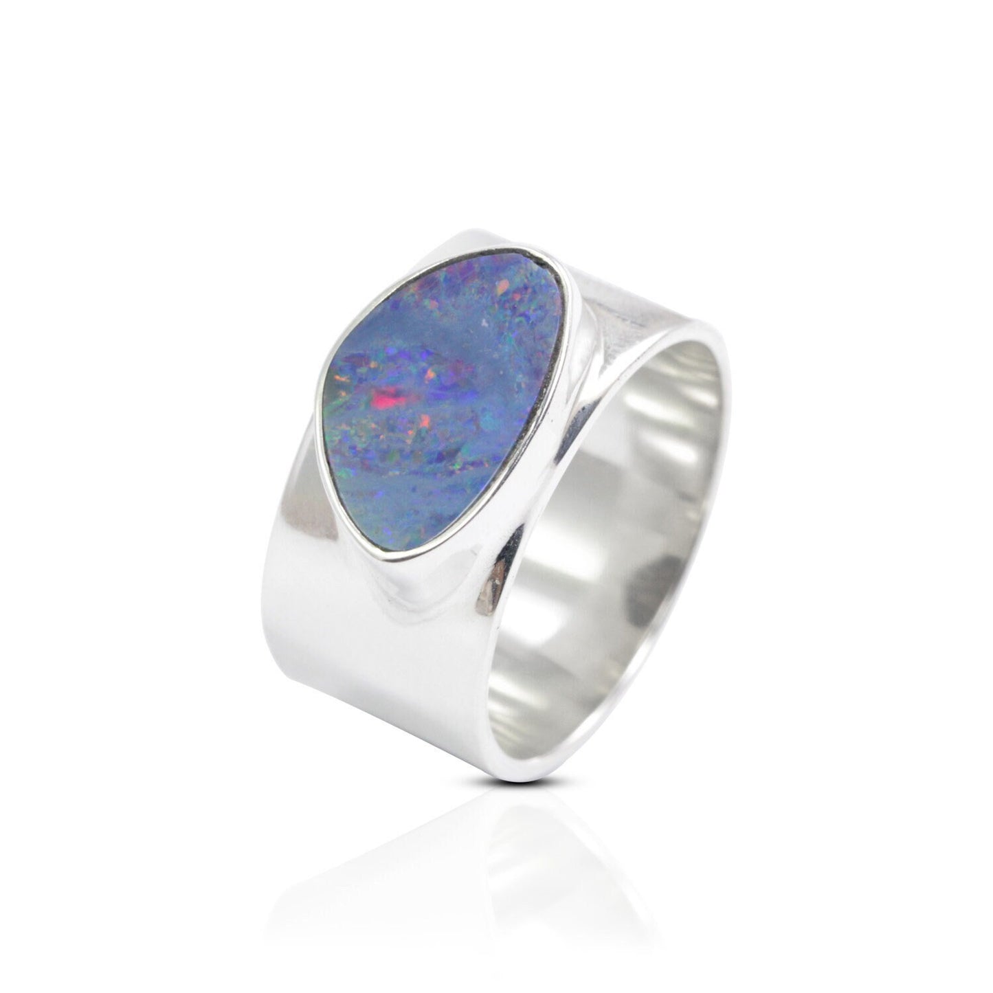 Autralian opal free shape stone set in handmade 925 sterling silver bezel