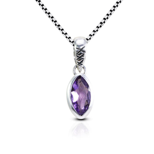 Amethyst Pendant Necklace marquise shape set 925 sterling silver,