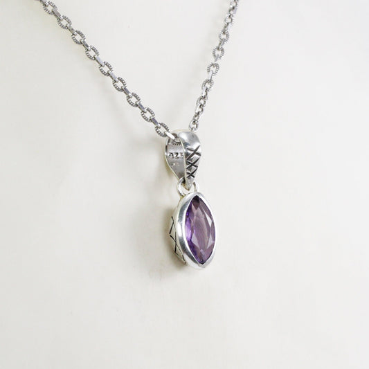 Amethyst Pendant Necklace marquise shape set 925 sterling silver,