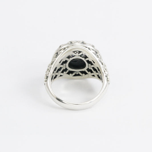 white stone ring 925 sterling silver decorated with rope webbing cable style