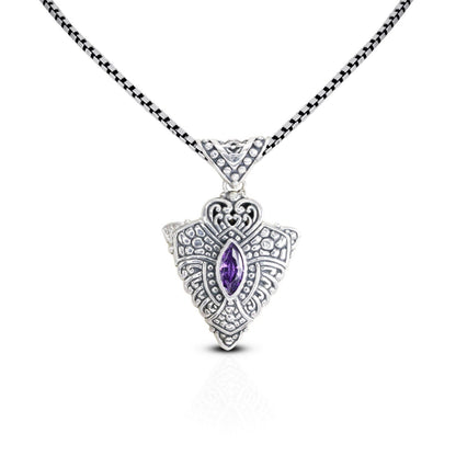 amethyst zirconia pendant necklace 925 sterling silver decorated with delicate filigree ornament