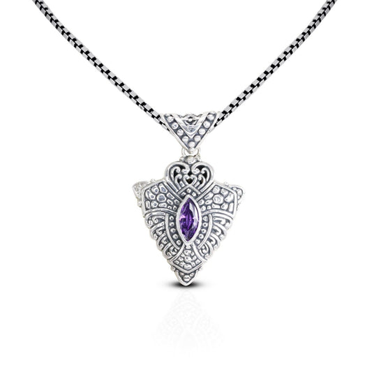 amethyst zirconia pendant necklace 925 sterling silver decorated with delicate filigree ornament