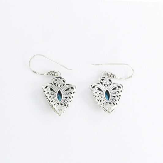 blue topaz zirconia earrings 925 sterling silver decorated with beautiful filigree ornament