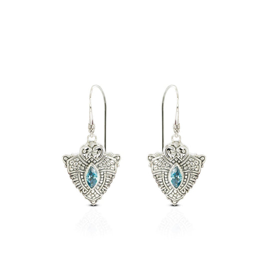 blue topaz zirconia earrings 925 sterling silver decorated with beautiful filigree ornament