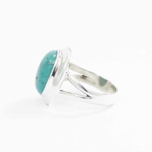 Turquoise ring oval shape 925 sterling silver with split shank