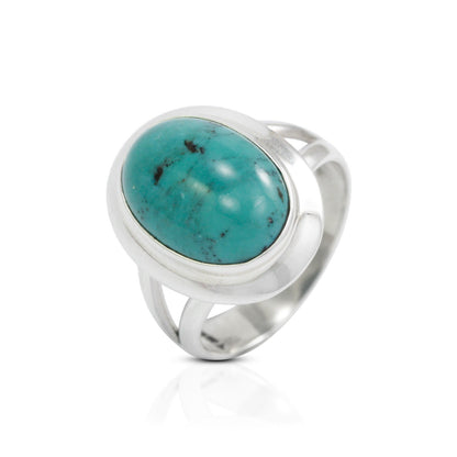 Turquoise ring oval shape 925 sterling silver with split shank