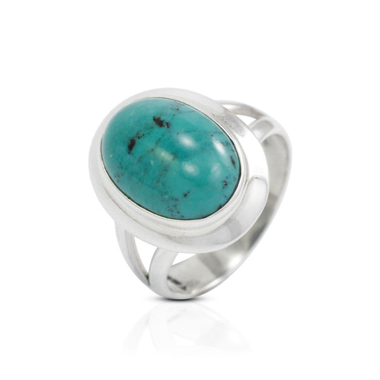 Turquoise ring oval shape 925 sterling silver with split shank