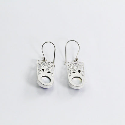 Blue mabe earring dangle drop set in handmade 925 sterling silver decorated with abalone shell