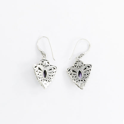 amethyst earrings  Zirconia dangle 925 sterling silver with filigree ornament byzantine style