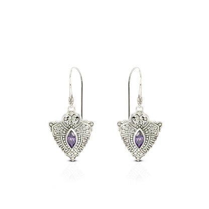 amethyst earrings  Zirconia dangle 925 sterling silver with filigree ornament byzantine style