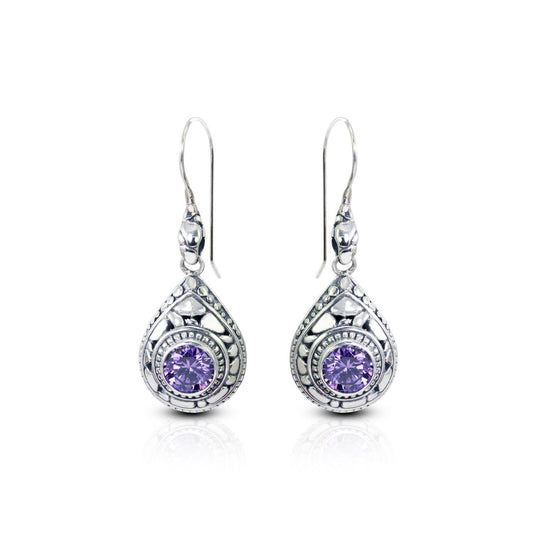 amethyst Zirconia earrings dangle 925 sterling silver with dot ornament