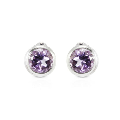 Amethyst Earrings Studs 7*7 mm round shape bezel set in 925 stud earrings push back closure