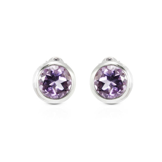 Amethyst Earrings Studs 7*7 mm round shape bezel set in 925 stud earrings push back closure
