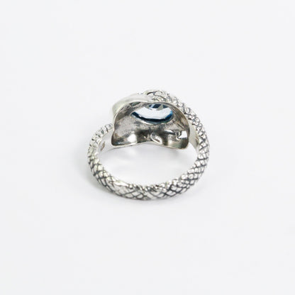 blue topaz ring 925 sterling silver decorated with snake skin filigree ornament