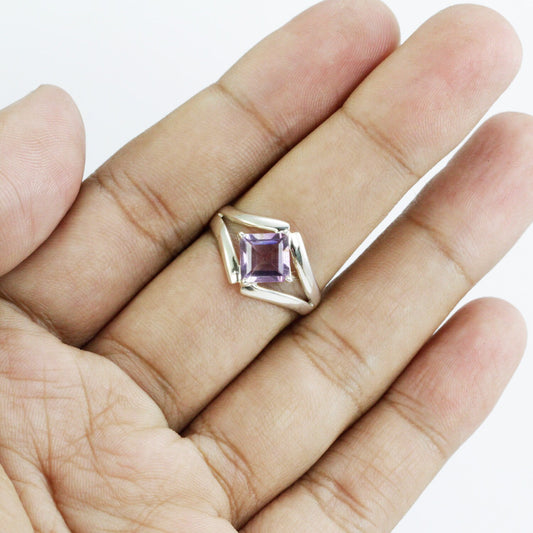 split shank ring 925 sterling silver with genuine Brazilian amethyst square shape
