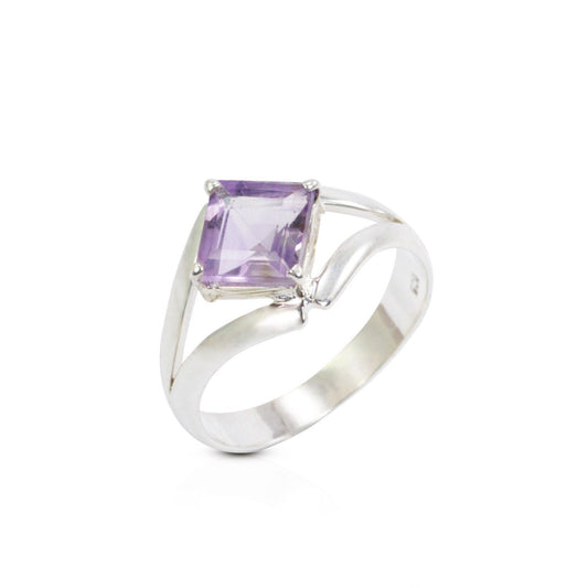 split shank ring 925 sterling silver with genuine Brazilian amethyst square shape