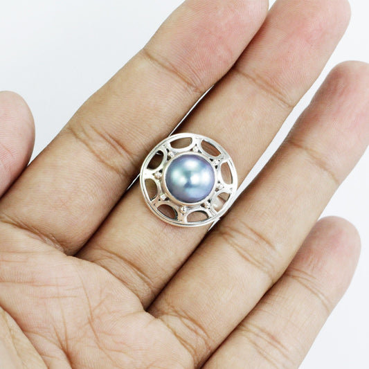 blue mabe ring 925 sterling silver decorated with star shield ornament