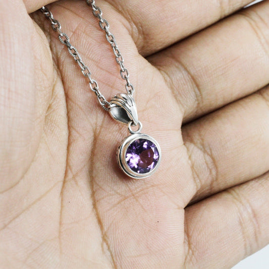amethyst pendant necklace 925 sterling silver with bezel set decorated with filigree ornament