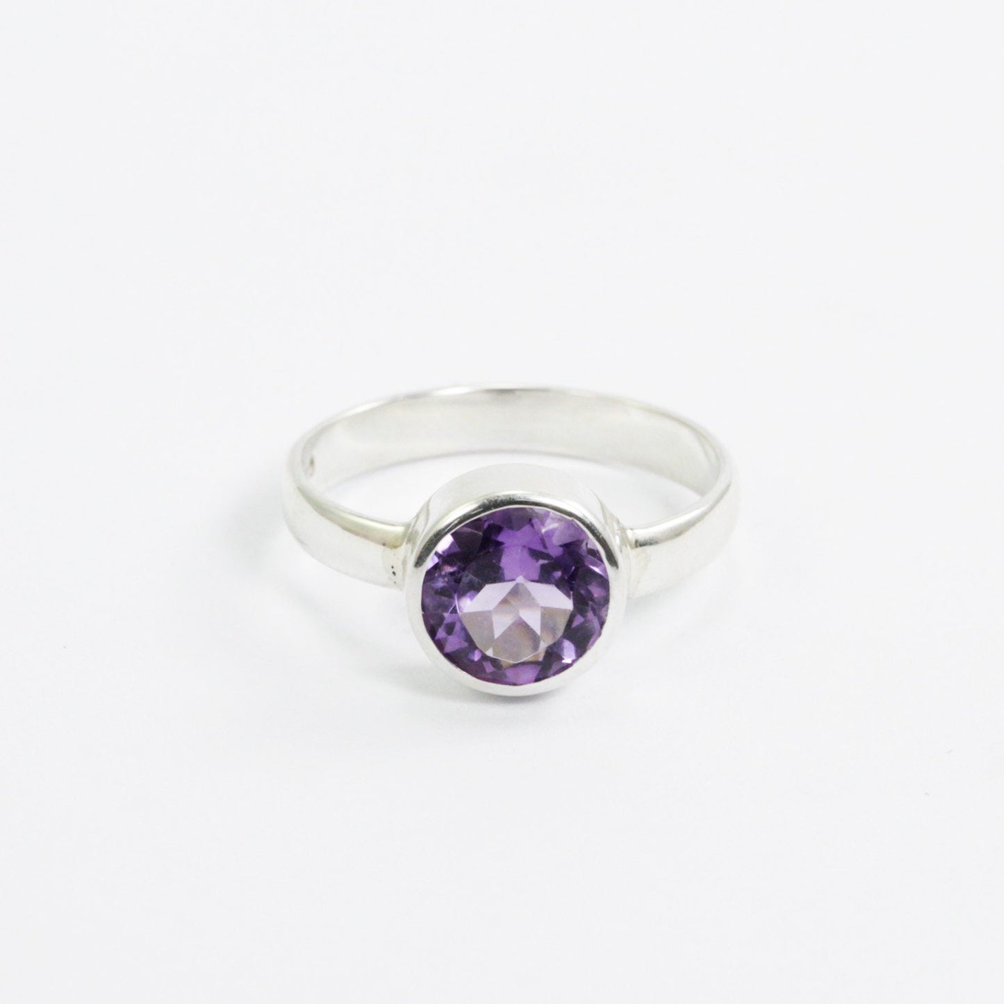 solitaire ring for women 925 sterling silver bezel set with genuine Brazilian amethyst
