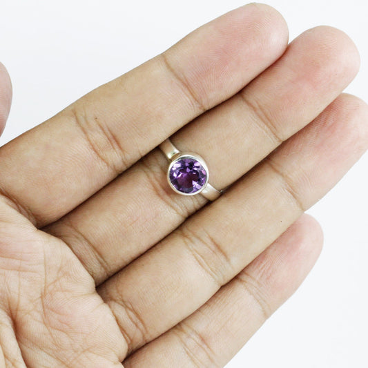 solitaire ring for women 925 sterling silver bezel set with genuine Brazilian amethyst