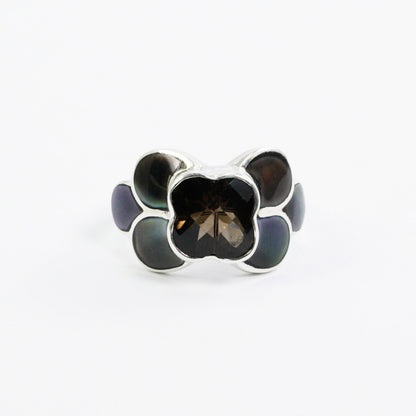 smoky quarts ring 925 sterling silver decorated with natural black shell