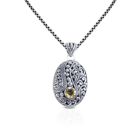 citrine pendant necklace 925 sterling silver oval shape decorated with beautiful filigree ornament