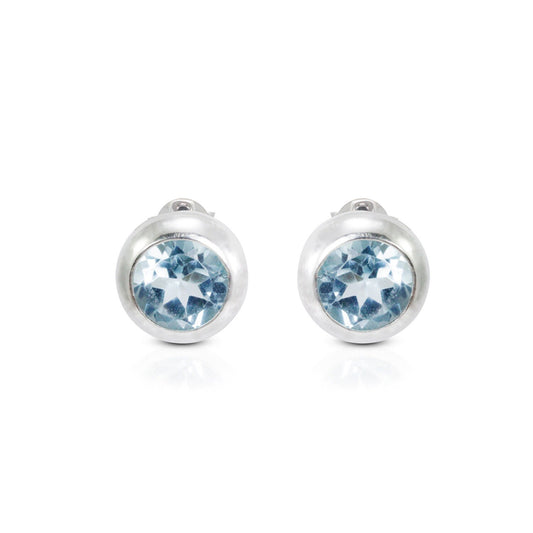 Blue Topaz Earrings Studs for women 7 mm Round shape bezel set in 925 sterling silver