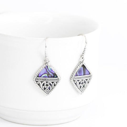 abalone shell earrings 925 sterling silver decorated with beautiful filigree open work ornament
