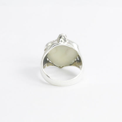 turtle ring 925 sterling silver decorated with created opal and natural white shell