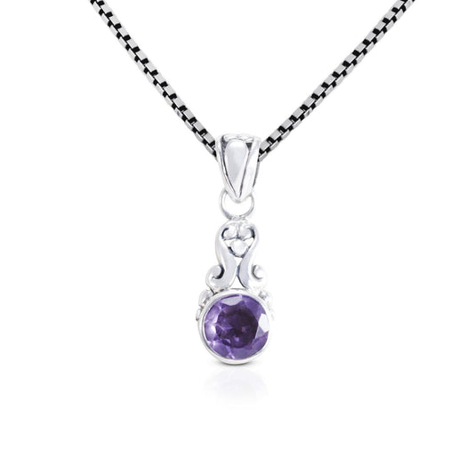 Amethyst Pendant Necklace dangling 925 sterling silver decorated with filigree ornament
