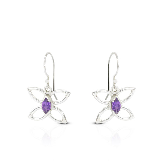 silver butterfly earrings 925 sterling silver with natural Brazilian amethyst