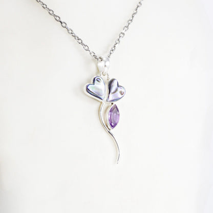 tulip flower pendant 925 sterling silver with natural Brazilian amethyst and genuine abalone shell