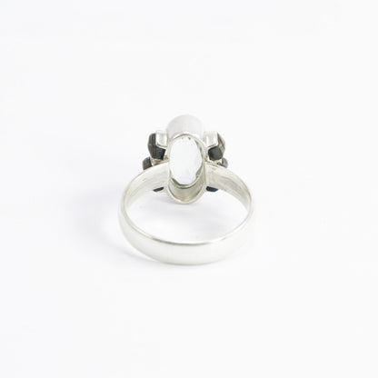 Green Amethyst ring 925 sterling silver decorated with abalone shell flower shape