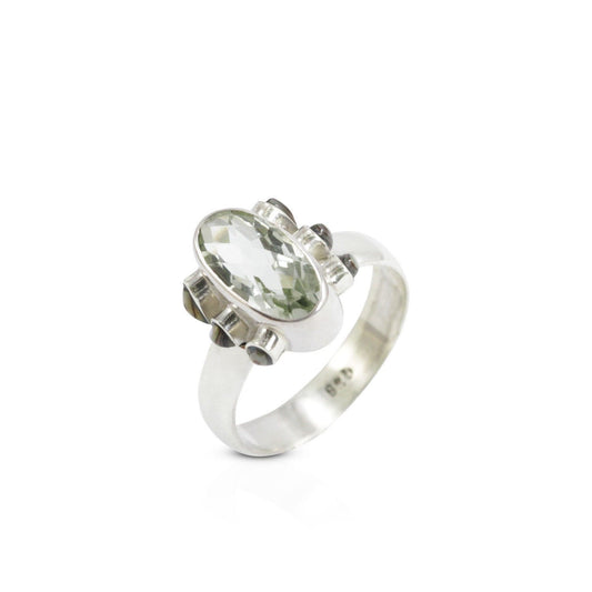 Green Amethyst ring 925 sterling silver decorated with abalone shell flower shape