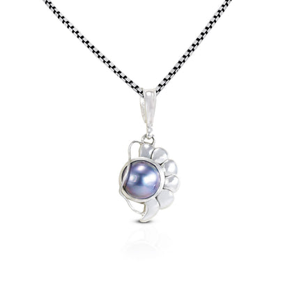blue mabe pearl pendant necklace 925 sterling silver with conch shell shape