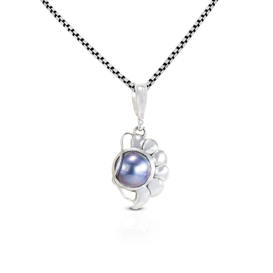 blue mabe pearl pendant necklace 925 sterling silver with conch shell shape