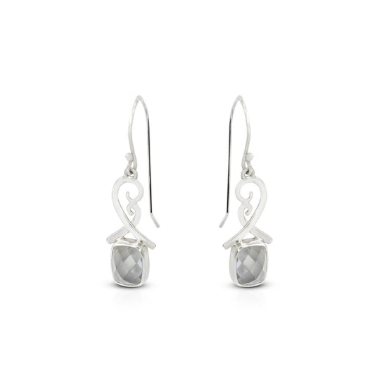 Drop earrings with mystique topaz set in 925 sterling silver with filigree