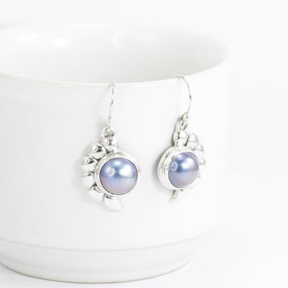 blue mabe pearl earrings 925 sterling silver with conch shell shape